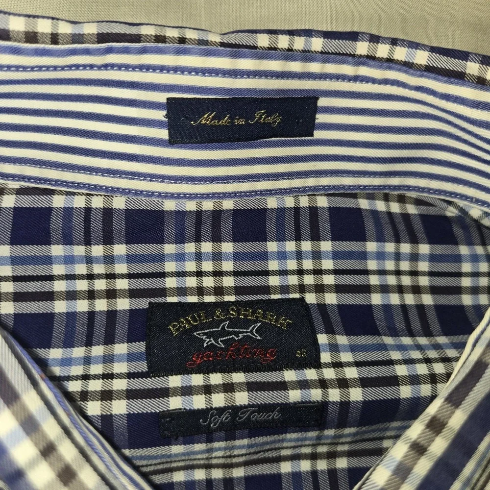 Paul & Shark men's long sleeve checked plaid formal button up shirt size 45